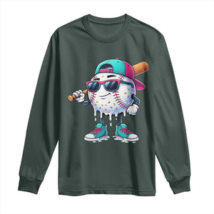 Baseball Life Style Long Sleeve Shirt Youth Drip Baseball Boys Kid TS10 Dark Forest Green Print Your Wear