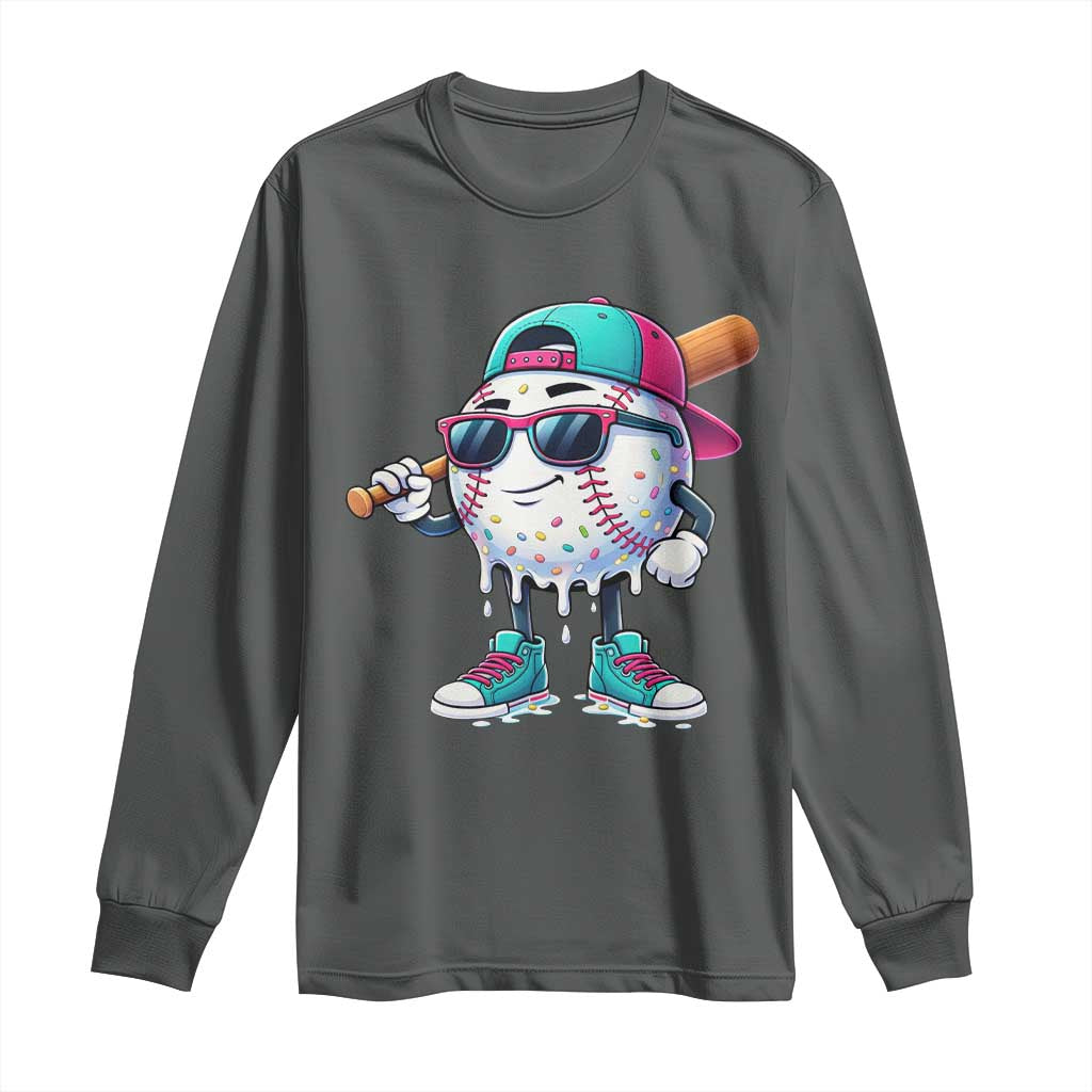 Baseball Life Style Long Sleeve Shirt Youth Drip Baseball Boys Kid TS10 Dark Heather Print Your Wear