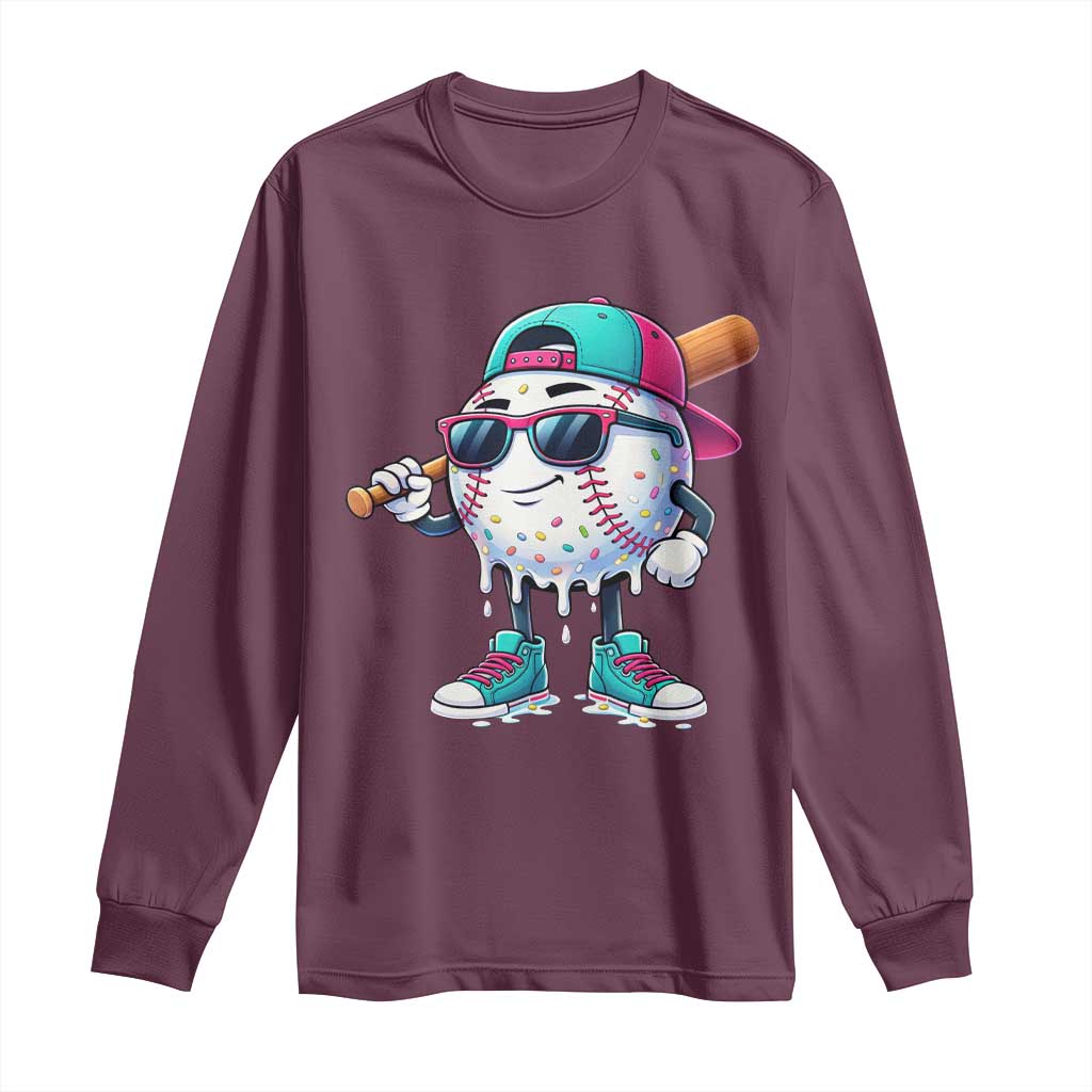 Baseball Life Style Long Sleeve Shirt Youth Drip Baseball Boys Kid TS10 Maroon Print Your Wear