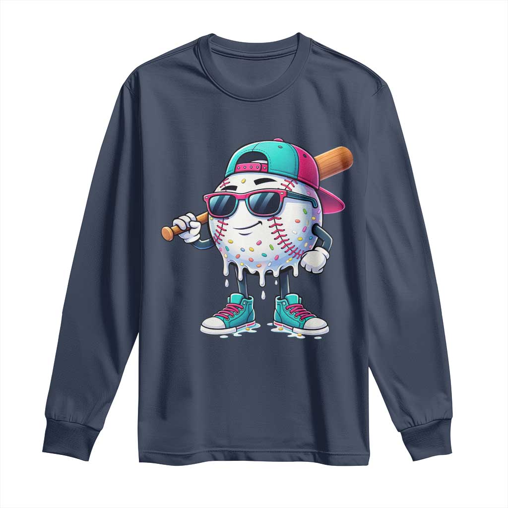 Baseball Life Style Long Sleeve Shirt Youth Drip Baseball Boys Kid TS10 Navy Print Your Wear