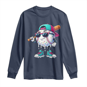 Baseball Life Style Long Sleeve Shirt Youth Drip Baseball Boys Kid TS10 Navy Print Your Wear