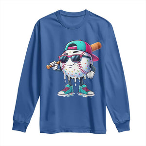 Baseball Life Style Long Sleeve Shirt Youth Drip Baseball Boys Kid TS10 Royal Blue Print Your Wear