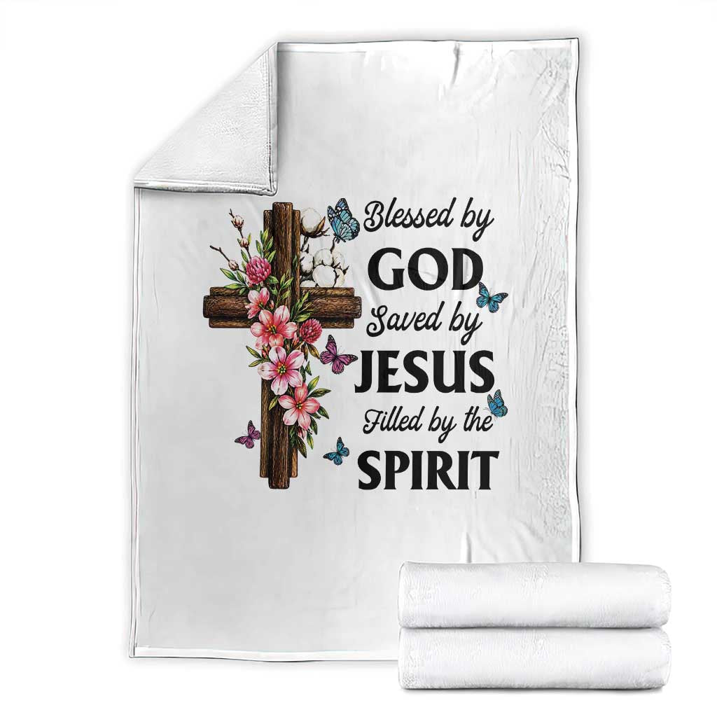 Blessed By God Saved By Jesus Throw Blanket Floral Cross Christian Faith Inspirational TS10 White Print Your Wear