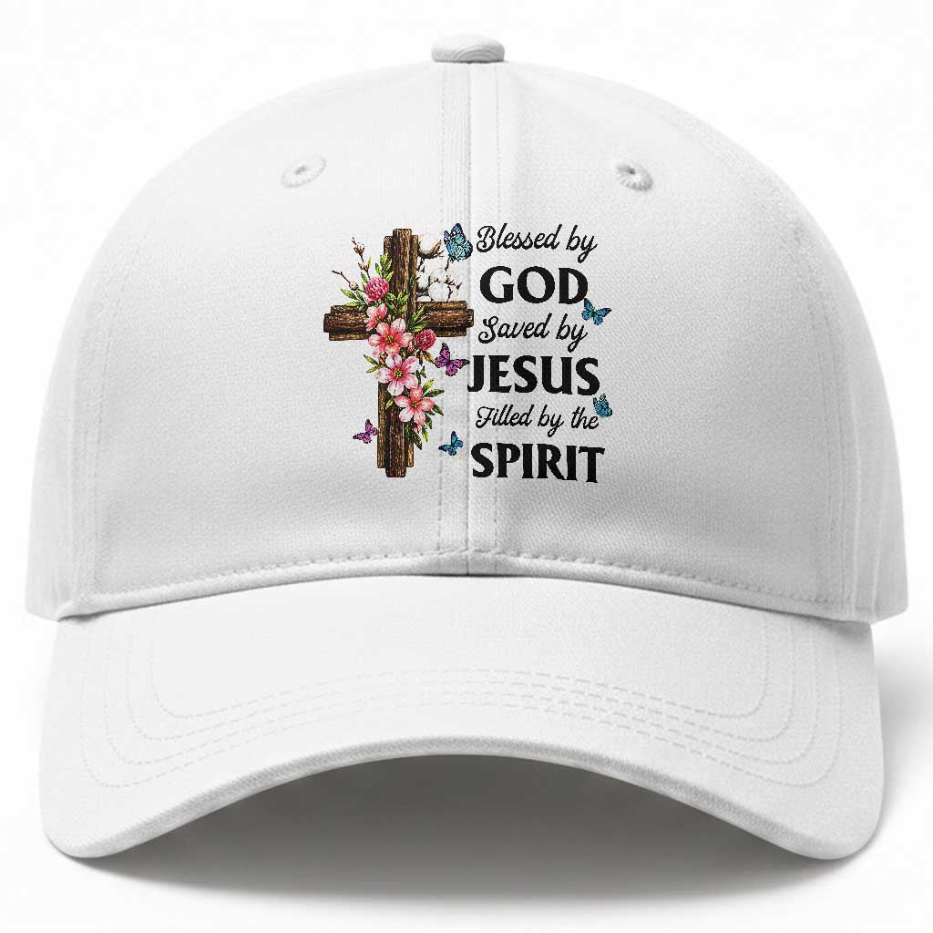 Blessed By God Saved By Jesus Baseball Cap Floral Cross Christian Faith Inspirational TS10 Print Your Wear