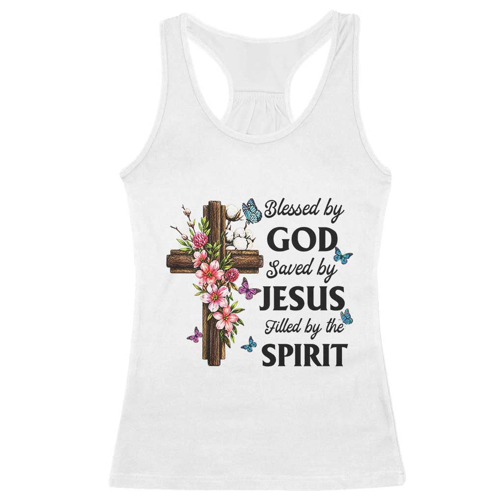 Blessed By God Saved By Jesus Racerback Tank Top Floral Cross Christian Faith Inspirational TS10 White Print Your Wear