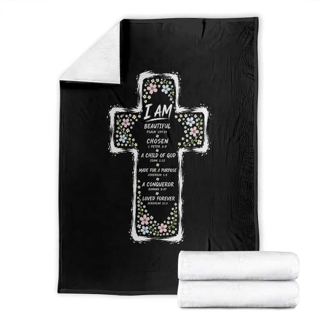 Christian Floral Cross Affirmation Throw Blanket Bible Verse Inspirational Faith Girl Christening Floral TS10 Black Print Your Wear