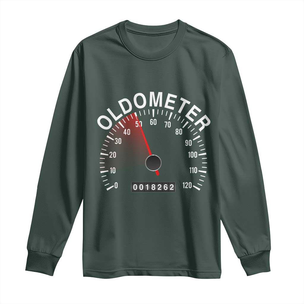 Funny 50th Birthday Long Sleeve Shirt Oldometer Odometer 50 Year Old Joke TS10 Dark Forest Green Print Your Wear