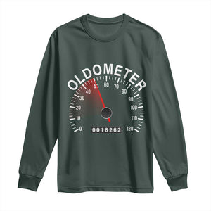 Funny 50th Birthday Long Sleeve Shirt Oldometer Odometer 50 Year Old Joke TS10 Dark Forest Green Print Your Wear