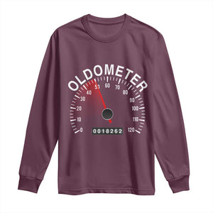 Funny 50th Birthday Long Sleeve Shirt Oldometer Odometer 50 Year Old Joke TS10 Maroon Print Your Wear