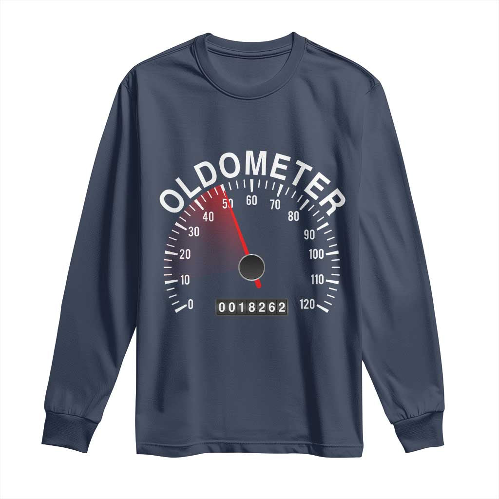 Funny 50th Birthday Long Sleeve Shirt Oldometer Odometer 50 Year Old Joke TS10 Navy Print Your Wear