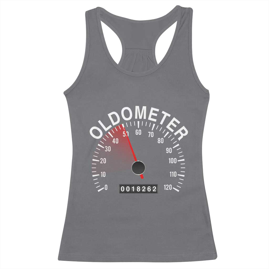 Funny 50th Birthday Racerback Tank Top Oldometer Odometer 50 Year Old Joke TS10 Charcoal Print Your Wear