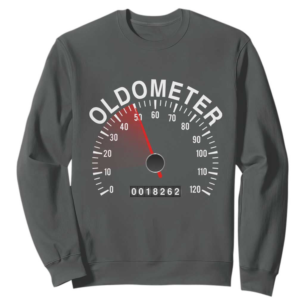 Funny 50th Birthday Sweatshirt Oldometer Odometer 50 Year Old Joke TS10 Dark Heather Print Your Wear