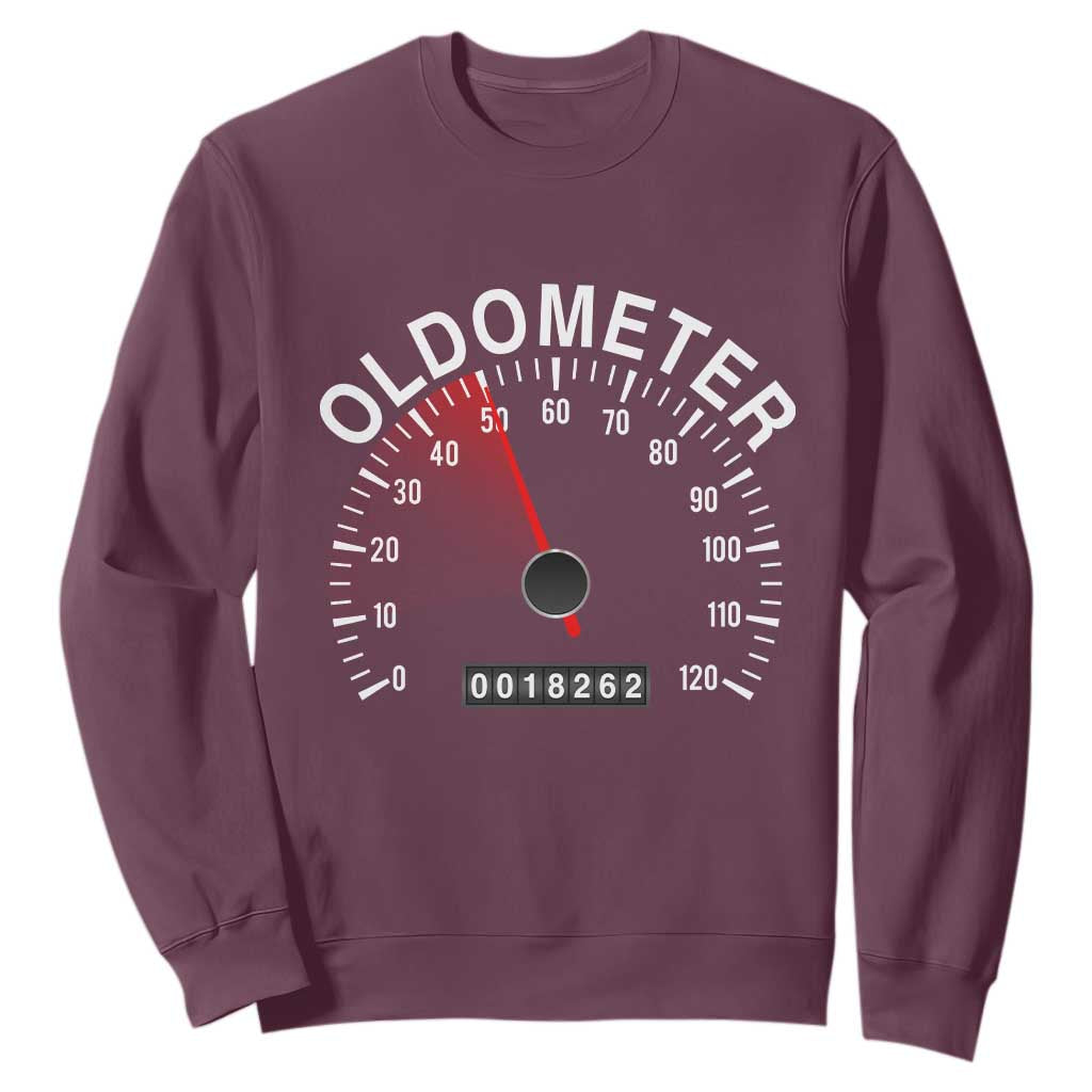 Funny 50th Birthday Sweatshirt Oldometer Odometer 50 Year Old Joke TS10 Maroon Print Your Wear
