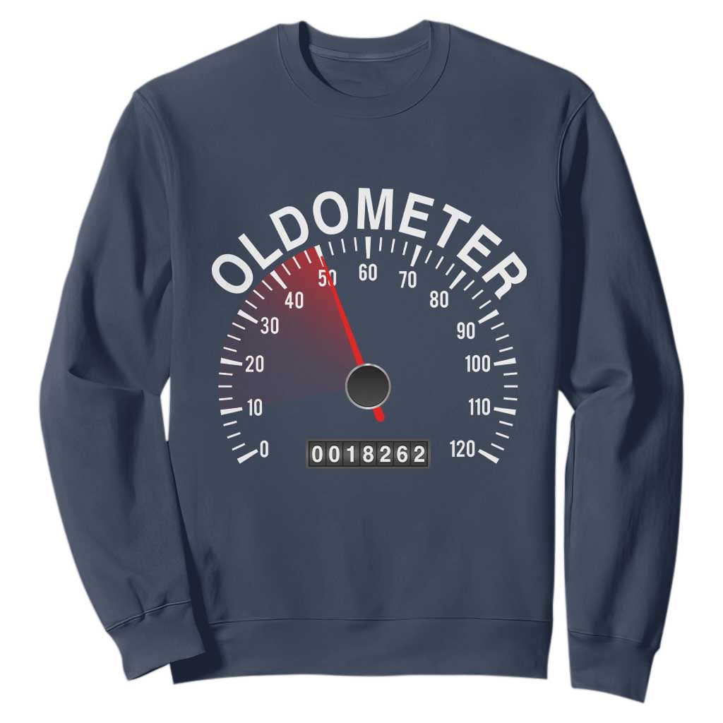 Funny 50th Birthday Sweatshirt Oldometer Odometer 50 Year Old Joke TS10 Navy Print Your Wear