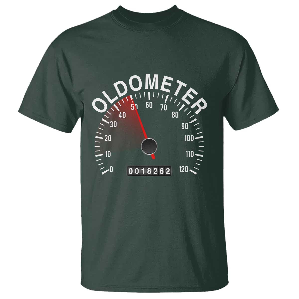 Funny 50th Birthday T Shirt Oldometer Odometer 50 Year Old Joke TS10 Dark Forest Green Print Your Wear