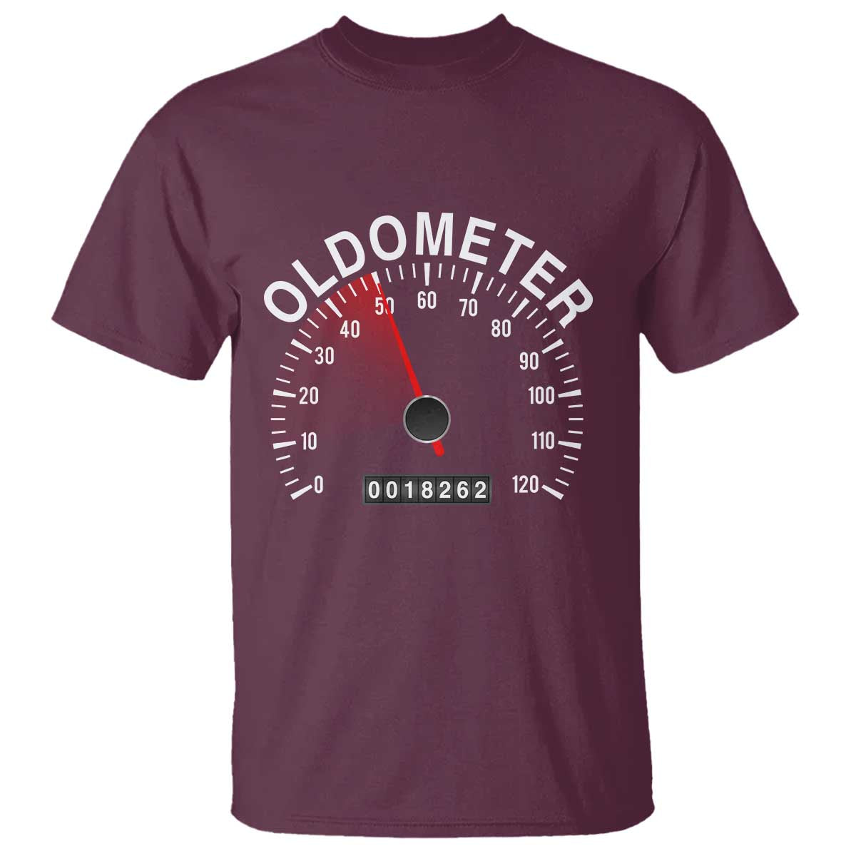 Funny 50th Birthday T Shirt Oldometer Odometer 50 Year Old Joke TS10 Maroon Print Your Wear