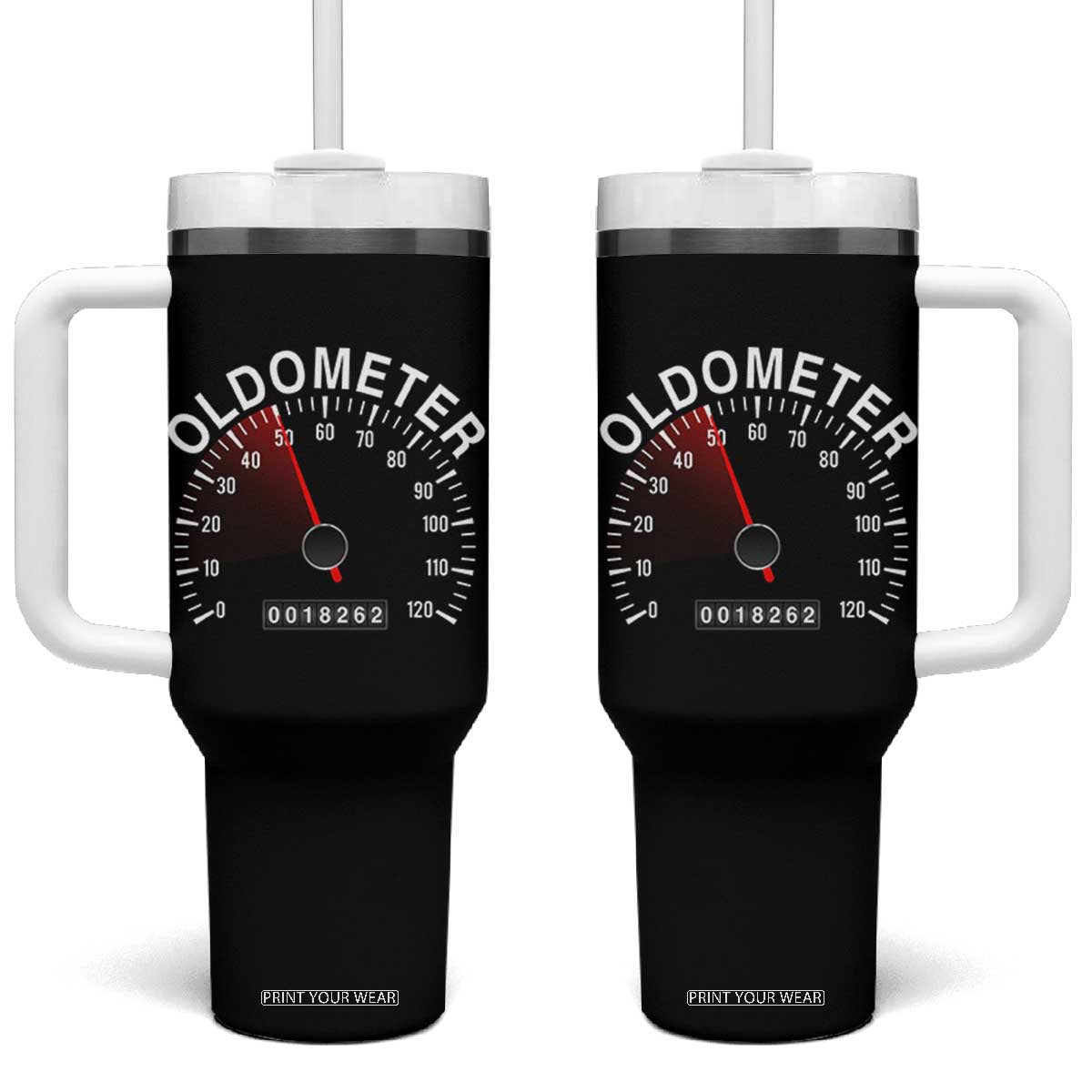 Funny 50th Birthday Tumbler With Handle Oldometer Odometer 50 Year Old Joke TS10 One Size: 40 oz Black Print Your Wear