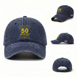 Funny 50th Birthday Washed Cotton Baseball Cap Galaxy Built 50 Years Ago Parts Original TS10 Washed Cap Universal Fit Navy Print Your Wear