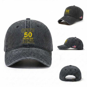 Funny 50th Birthday Washed Cotton Baseball Cap Galaxy Built 50 Years Ago Parts Original TS10 Washed Cap Universal Fit Dark Gray Print Your Wear
