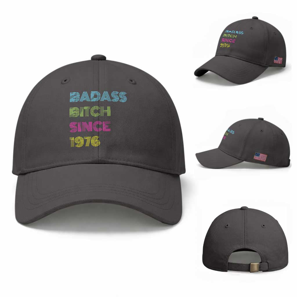 Funny 50th Birthday Baseball Cap Retro Vintage Badass Bih Since 1976 TS10 Baseball Cap Universal Fit Dark Gray Print Your Wear