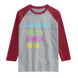 Funny 50th Birthday Raglan Shirt Retro Vintage Badass Bih Since 1976 TS10 Heather Gray Heather Red Print Your Wear