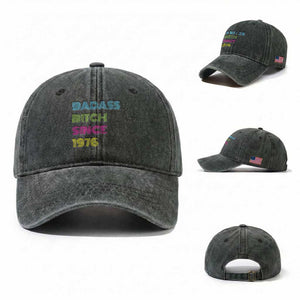 Funny 50th Birthday Washed Cotton Baseball Cap Retro Vintage Badass Bih Since 1976 TS10 Washed Cap Universal Fit Dark Green Print Your Wear