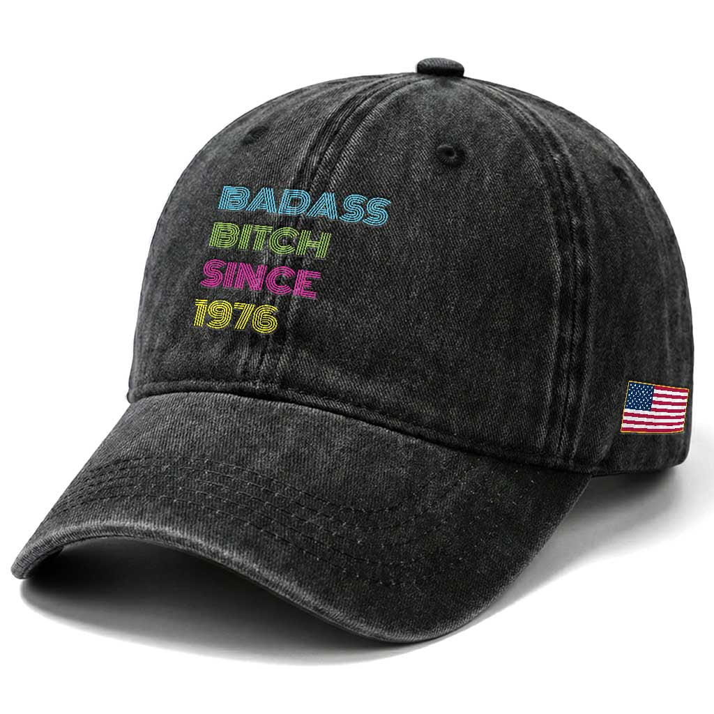 Funny 50th Birthday Washed Cotton Baseball Cap Retro Vintage Badass Bih Since 1976 TS10 Print Your Wear