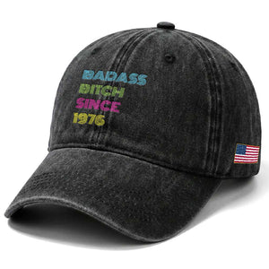 Funny 50th Birthday Washed Cotton Baseball Cap Retro Vintage Badass Bih Since 1976 TS10 Print Your Wear