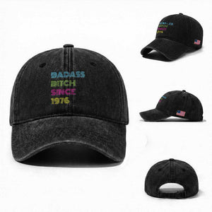 Funny 50th Birthday Washed Cotton Baseball Cap Retro Vintage Badass Bih Since 1976 TS10 Washed Cap Universal Fit Black Print Your Wear
