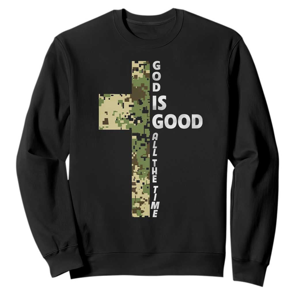 God Is Good Sweatshirt Camo Cross Religious Jesus Faith Bible Verse Inspirational TS10 Black Print Your Wear