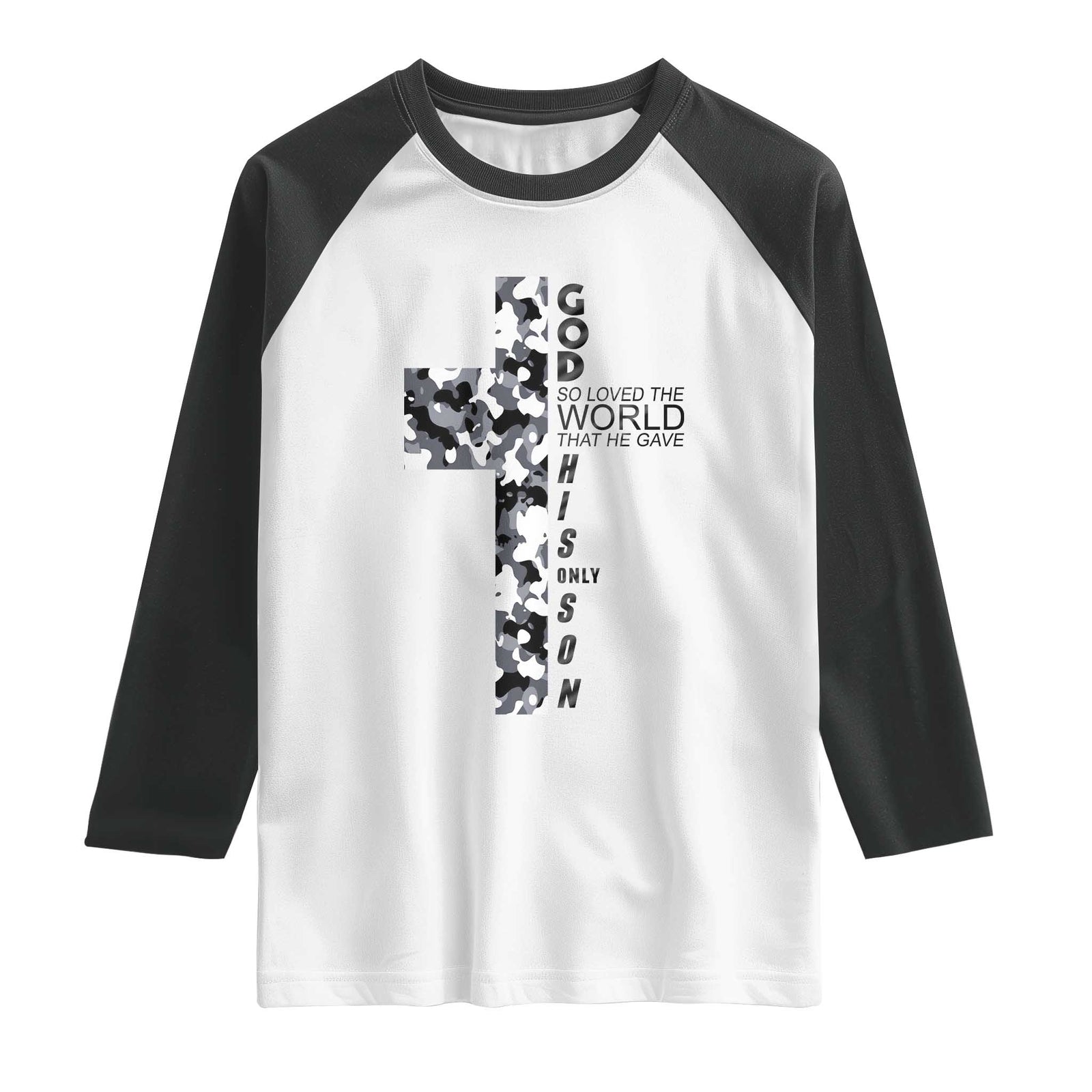 Son Of God Jesus Raglan Shirt Camo Christ Cross Christian 9 John 3 16 TS10 White Black Print Your Wear