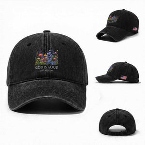God Is Good Washed Cotton Baseball Cap Wildflower Christian Jesus Graphic Religious Bible Verse TS10 Washed Cap Universal Fit Black Print Your Wear