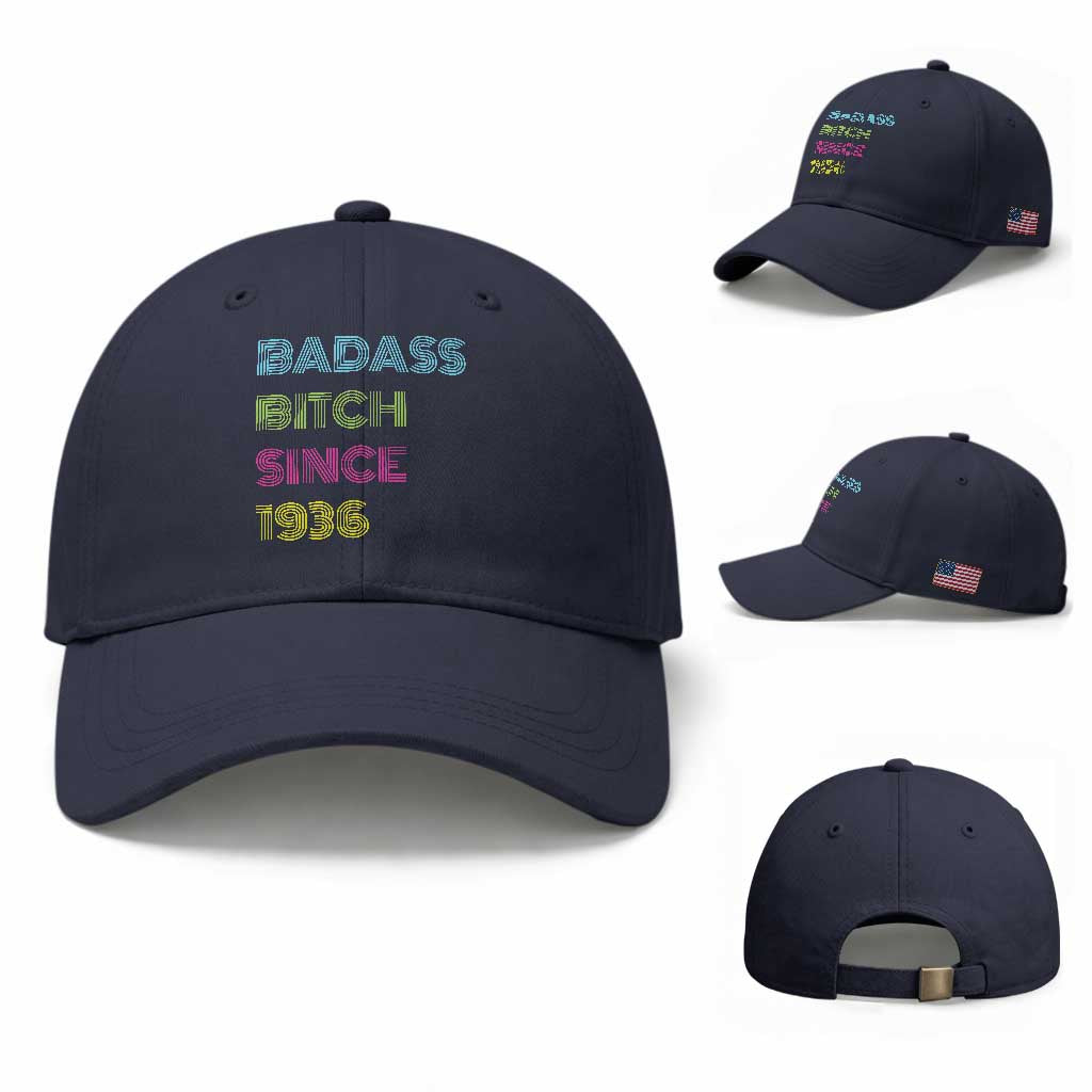 Funny 90th Birthday Baseball Cap Retro Vintage Badass Bih Since 1936 TS10 Baseball Cap Universal Fit Navy Print Your Wear