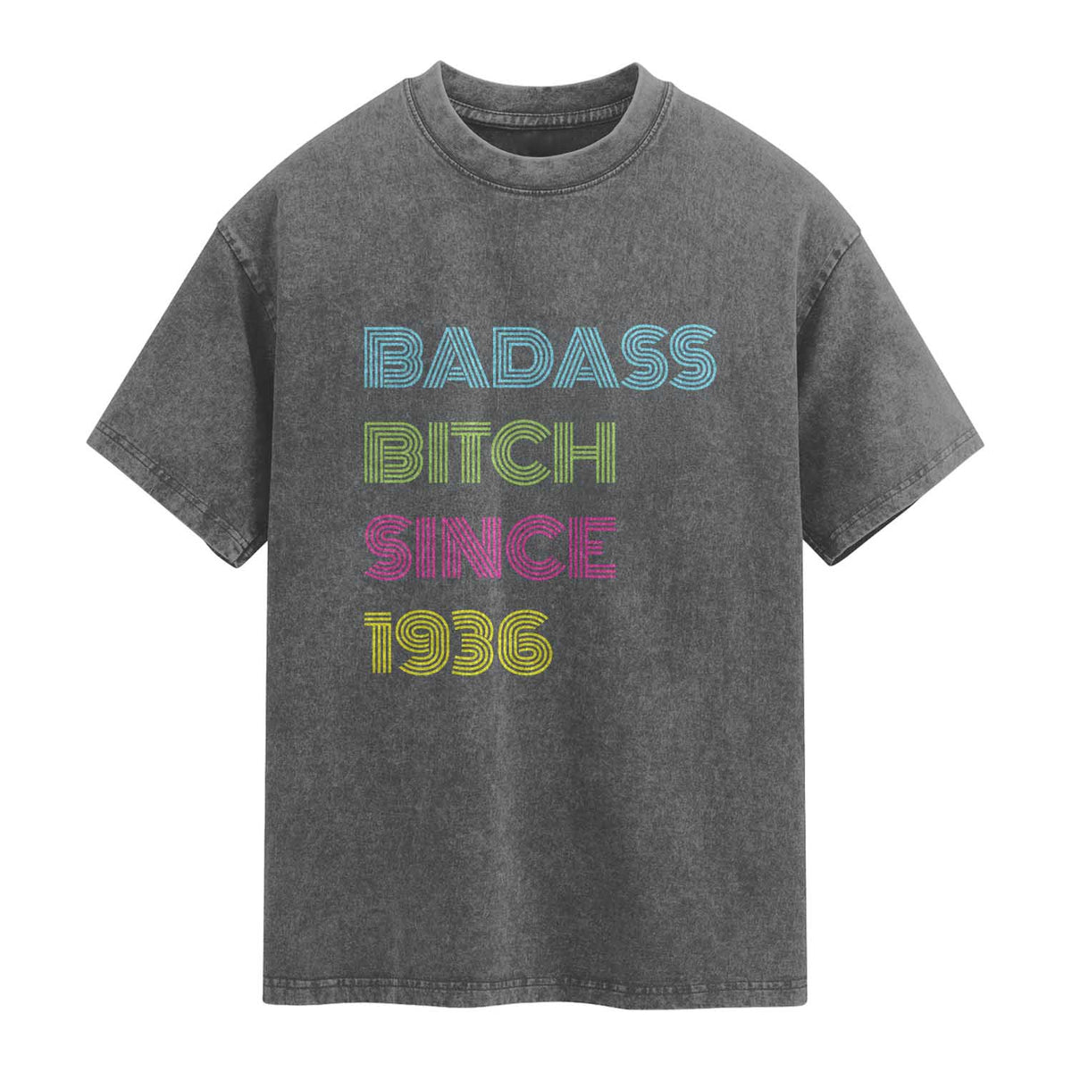 Funny 90th Birthday Washed Cotton T-Shirt Retro Vintage Badass Bih Since 1936