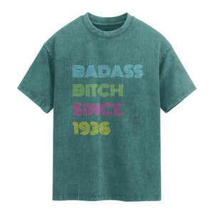 Funny 90th Birthday Washed Cotton T-Shirt Retro Vintage Badass Bih Since 1936