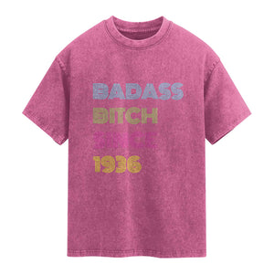 Funny 90th Birthday Washed Cotton T-Shirt Retro Vintage Badass Bih Since 1936