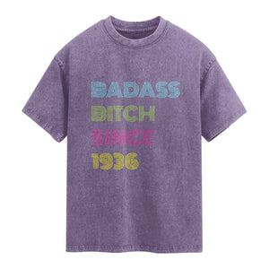 Funny 90th Birthday Washed Cotton T-Shirt Retro Vintage Badass Bih Since 1936