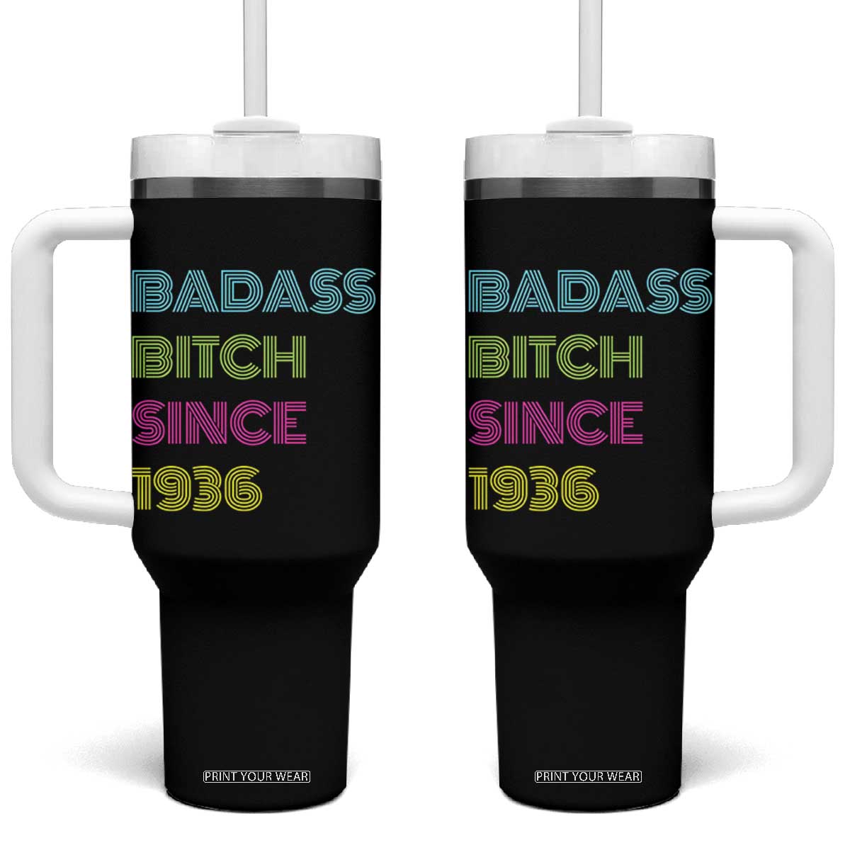 Funny 90th Birthday Tumbler With Handle Retro Vintage Badass Bih Since 1936 TS10 One Size: 40 oz Black Print Your Wear