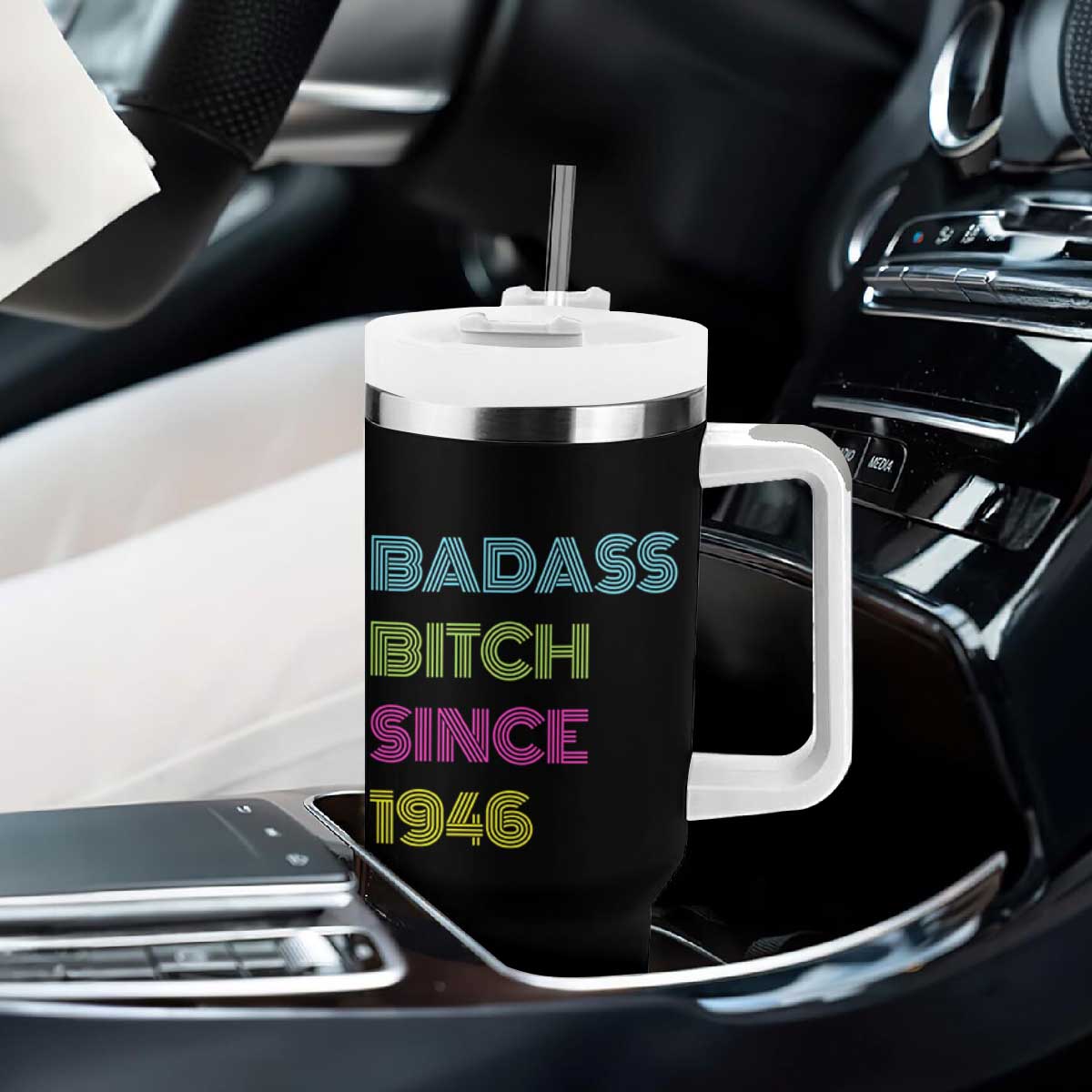 Funny 80th Birthday Tumbler With Handle Retro Vintage Badass Bih Since 1946 TS10 Print Your Wear