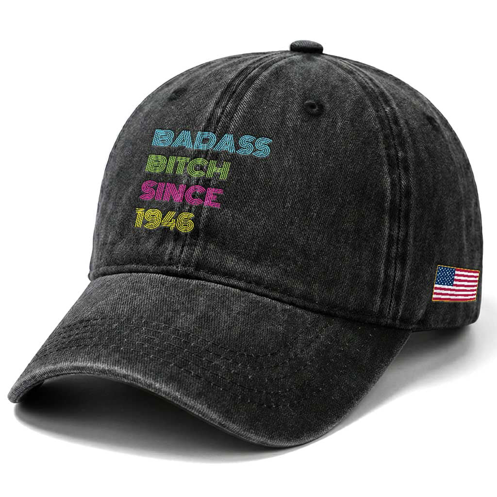 Funny 80th Birthday Washed Cotton Baseball Cap Retro Vintage Badass Bih Since 1946 TS10 Print Your Wear