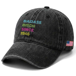 Funny 80th Birthday Washed Cotton Baseball Cap Retro Vintage Badass Bih Since 1946 TS10 Print Your Wear