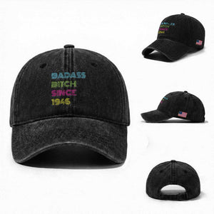Funny 80th Birthday Washed Cotton Baseball Cap Retro Vintage Badass Bih Since 1946 TS10 Washed Cap Universal Fit Black Print Your Wear