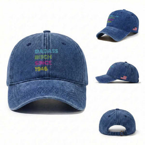 Funny 80th Birthday Washed Cotton Baseball Cap Retro Vintage Badass Bih Since 1946 TS10 Washed Cap Universal Fit Royal Blue Print Your Wear