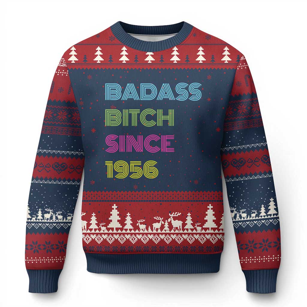 Funny 70th Birthday Ugly Christmas Sweater Retro Vintage Badass Bih Since 1956 TS10 Navy Red Print Your Wear