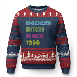 Funny 70th Birthday Ugly Christmas Sweater Retro Vintage Badass Bih Since 1956 TS10 Navy Red Print Your Wear