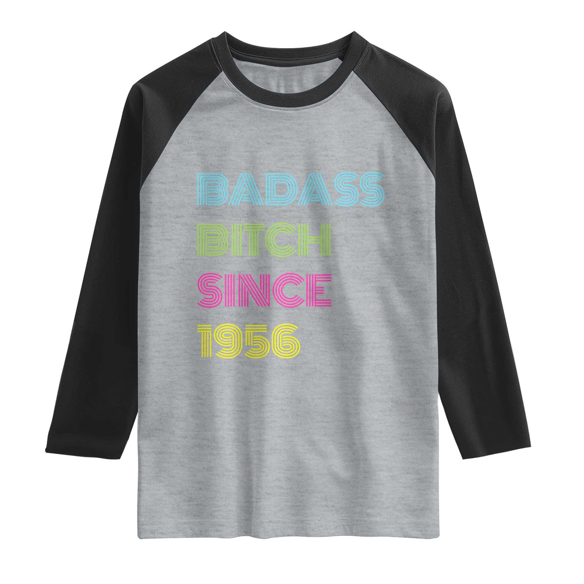 Funny 70th Birthday Raglan Shirt Retro Vintage Badass Bih Since 1956 TS10 Heather Gray Black Print Your Wear