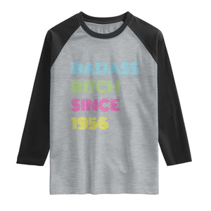 Funny 70th Birthday Raglan Shirt Retro Vintage Badass Bih Since 1956 TS10 Heather Gray Black Print Your Wear