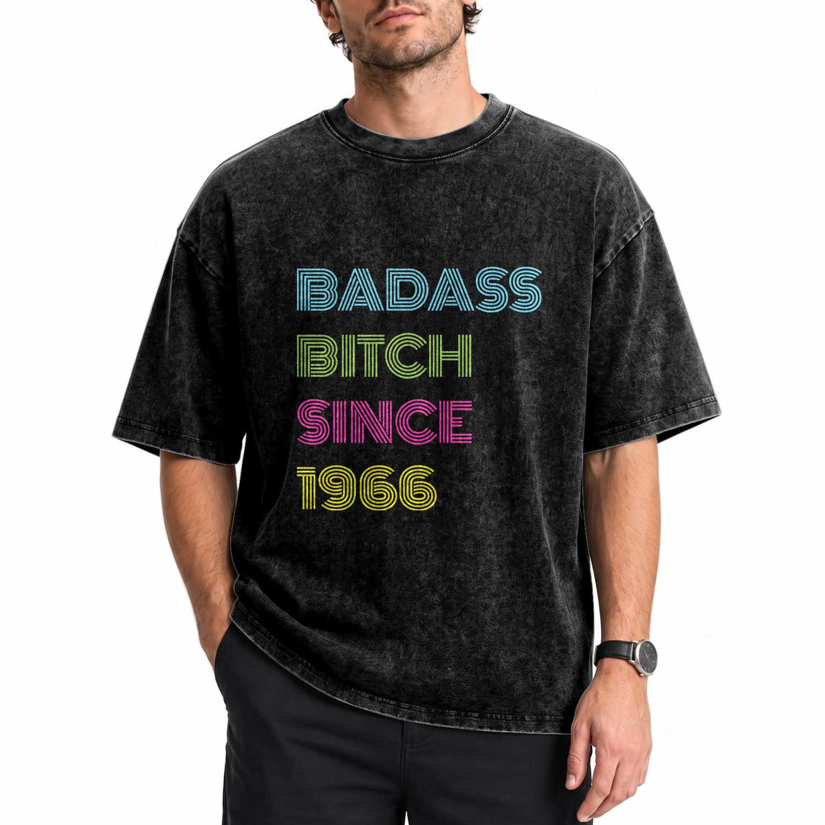 Funny 60th Birthday Washed Cotton T-Shirt Retro Vintage Badass Bih Since 1966