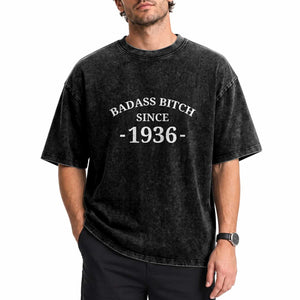 Funny 90th Birthday Washed Cotton T-Shirt Badass Bih Since 1936