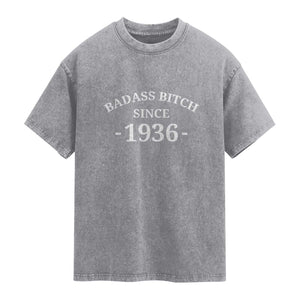 Funny 90th Birthday Washed Cotton T-Shirt Badass Bih Since 1936
